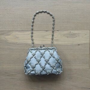 Vintage Silver Evening Bag Embellished with Crystals